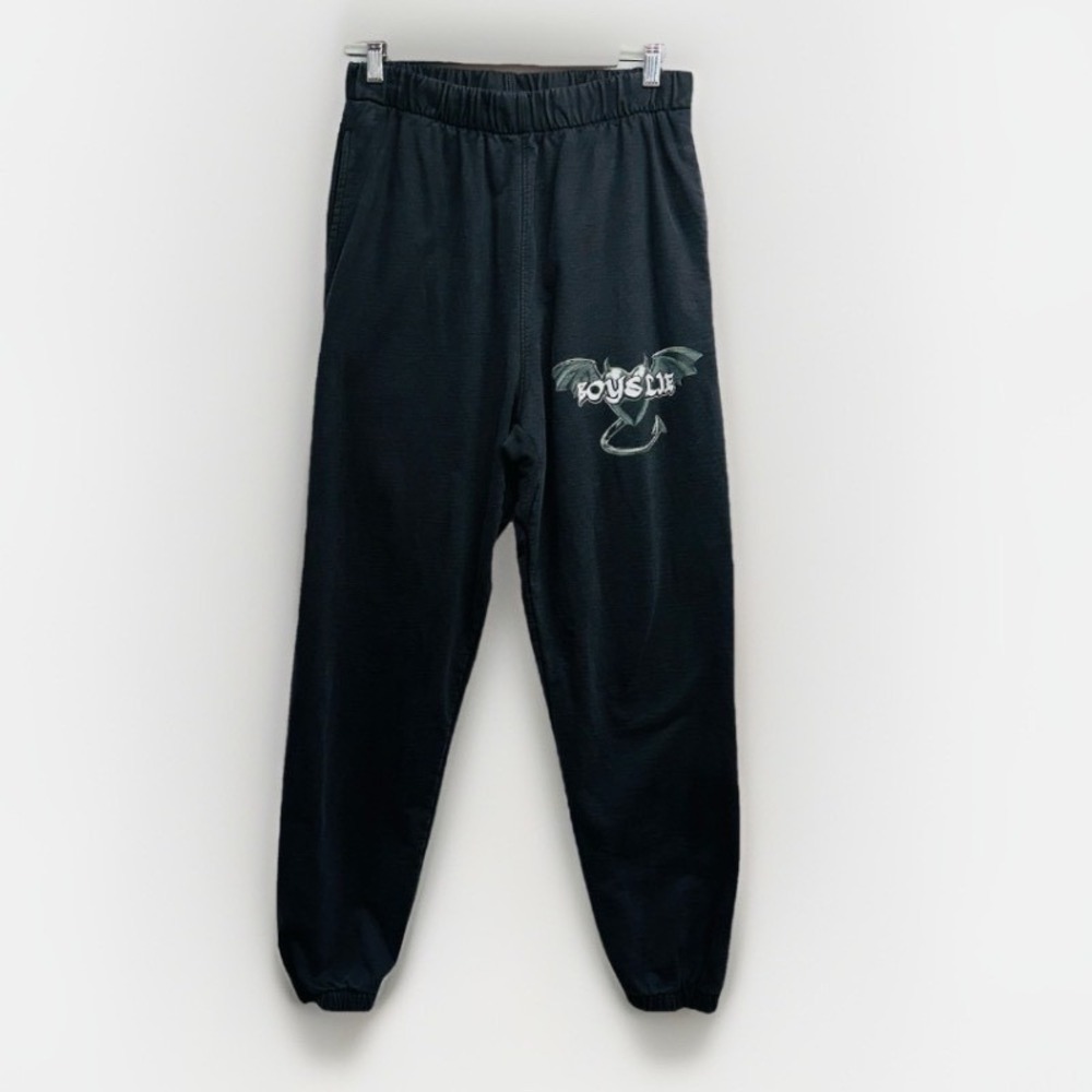 Boys Lie Sweatpants Women L Faded Black Graphic Heart Wings Relaxed Joggers Pant